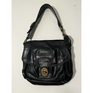 Black Leather Coach Bag with large gold hardware